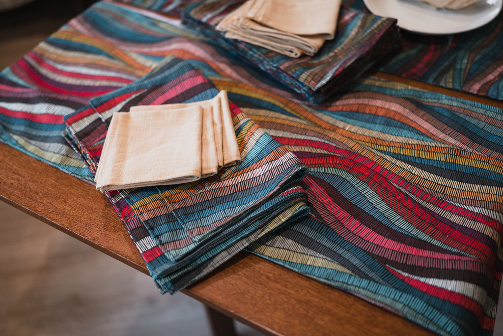 Modern Bright Waves Turkish Upholstery Fabric Runner