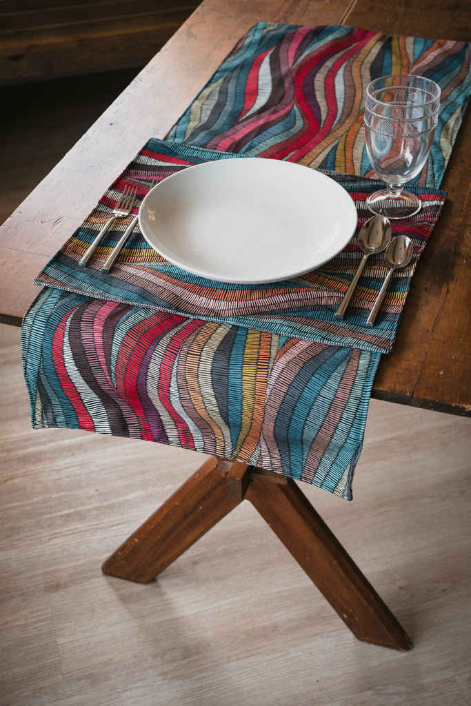 Modern Bright Waves Turkish Upholstery Fabric Placemat