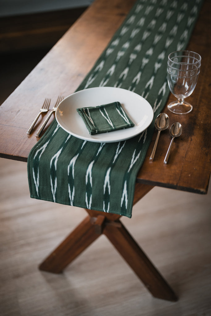 Green With White Ikat Christmas Cocktail Napkin