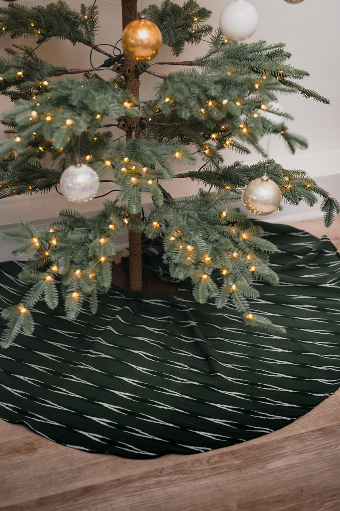 Green With White Ikat Christmas Tree Skirt Large