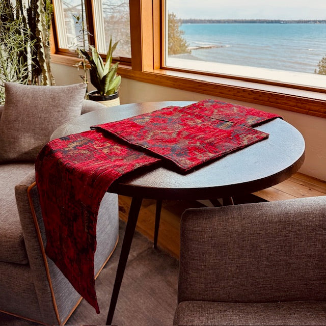 Red with black and tan Turkish Kilim placemat