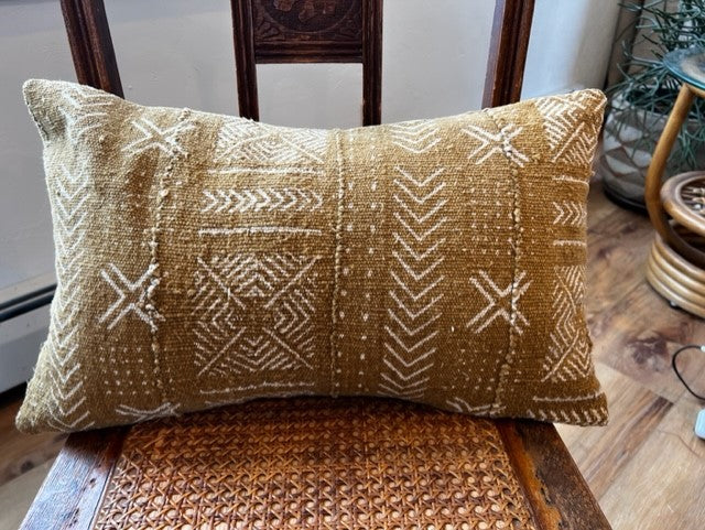 Mudcloth pillow in mustard and white
