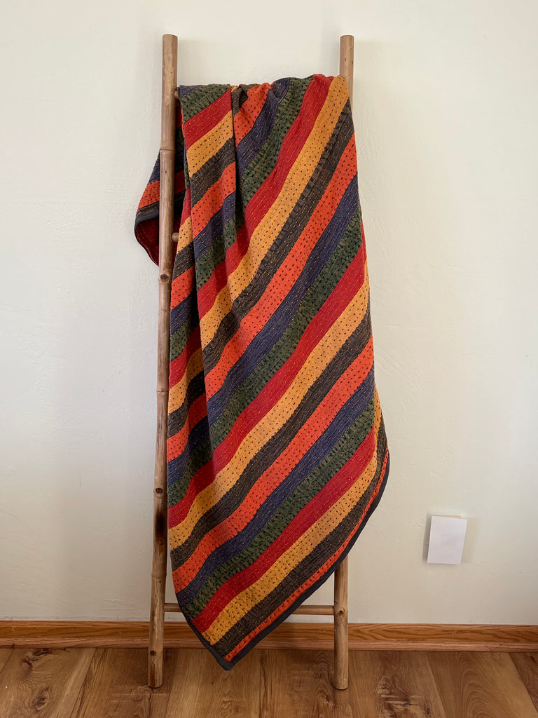 Vintage pattern modern kantha quilt throw